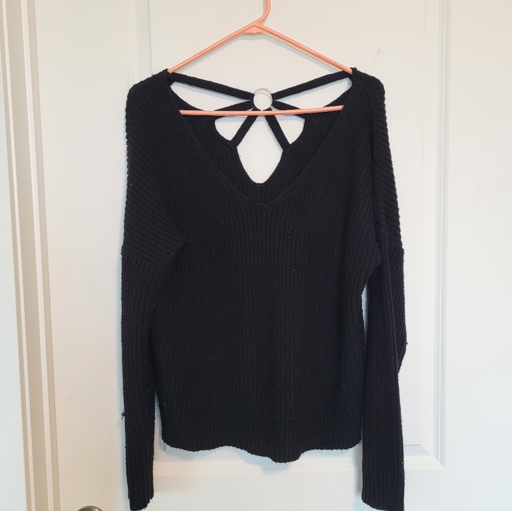 Torrid Black V-Neck Sweater with Decorative Back